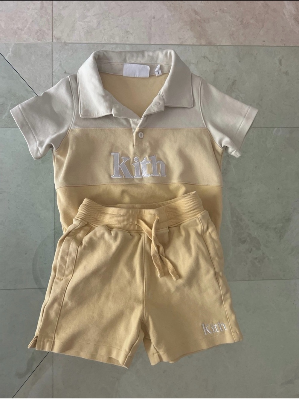 Kith Kids Cream & Pale Yellow Colorblock Polo and Shorts Set